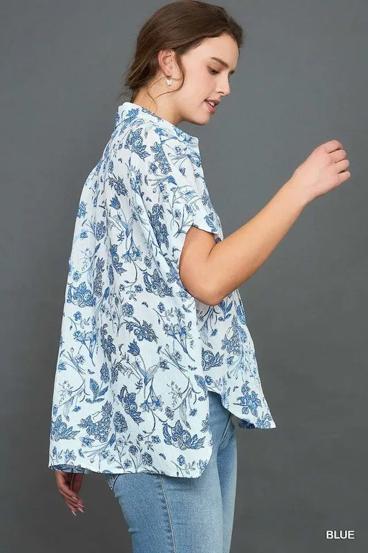 Two Tone Floral Print Top