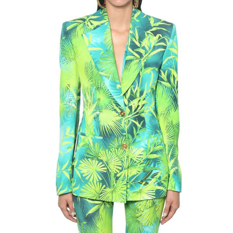 TWO TWIN STYLE Notched Long Sleeve Pattern Elegant Blazers Female 2021