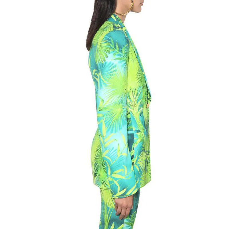 TWO TWIN STYLE Notched Long Sleeve Pattern Elegant Blazers Female 2021