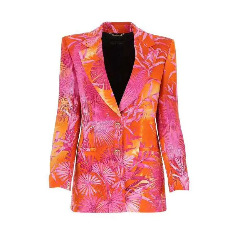 TWO TWIN STYLE Notched Long Sleeve Pattern Elegant Blazers Female 2021