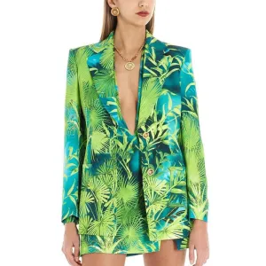 TWO TWIN STYLE Notched Long Sleeve Pattern Elegant Blazers Female 2021