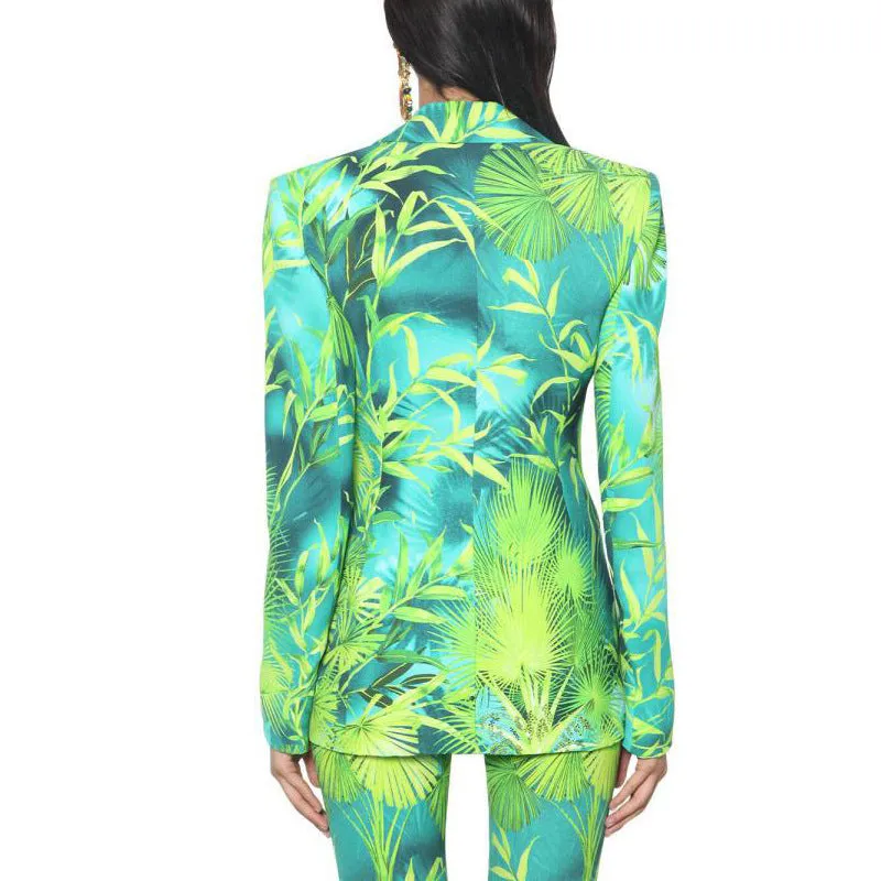 TWO TWIN STYLE Notched Long Sleeve Pattern Elegant Blazers Female 2021