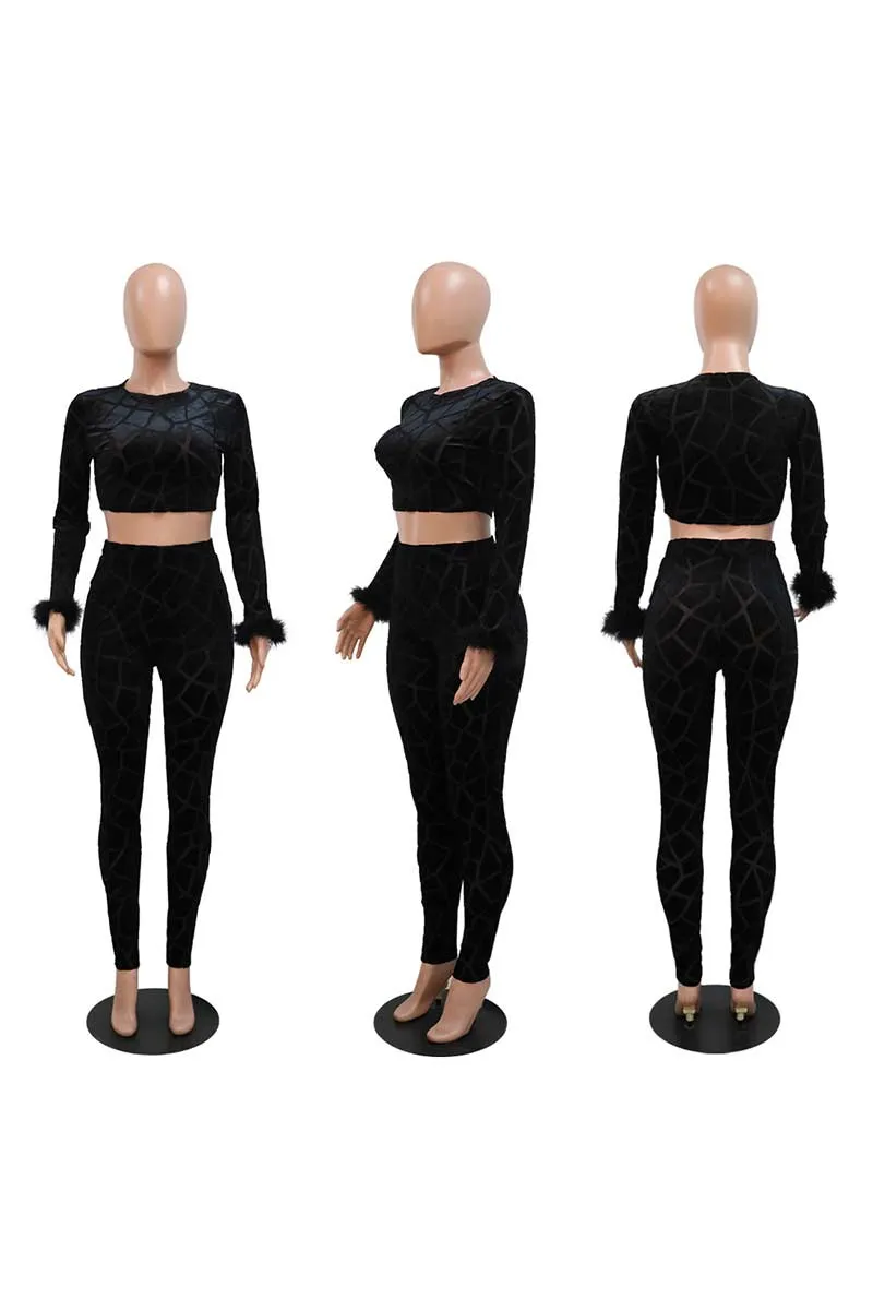 UI694 Long Sleeve Crop Top and Pants Set