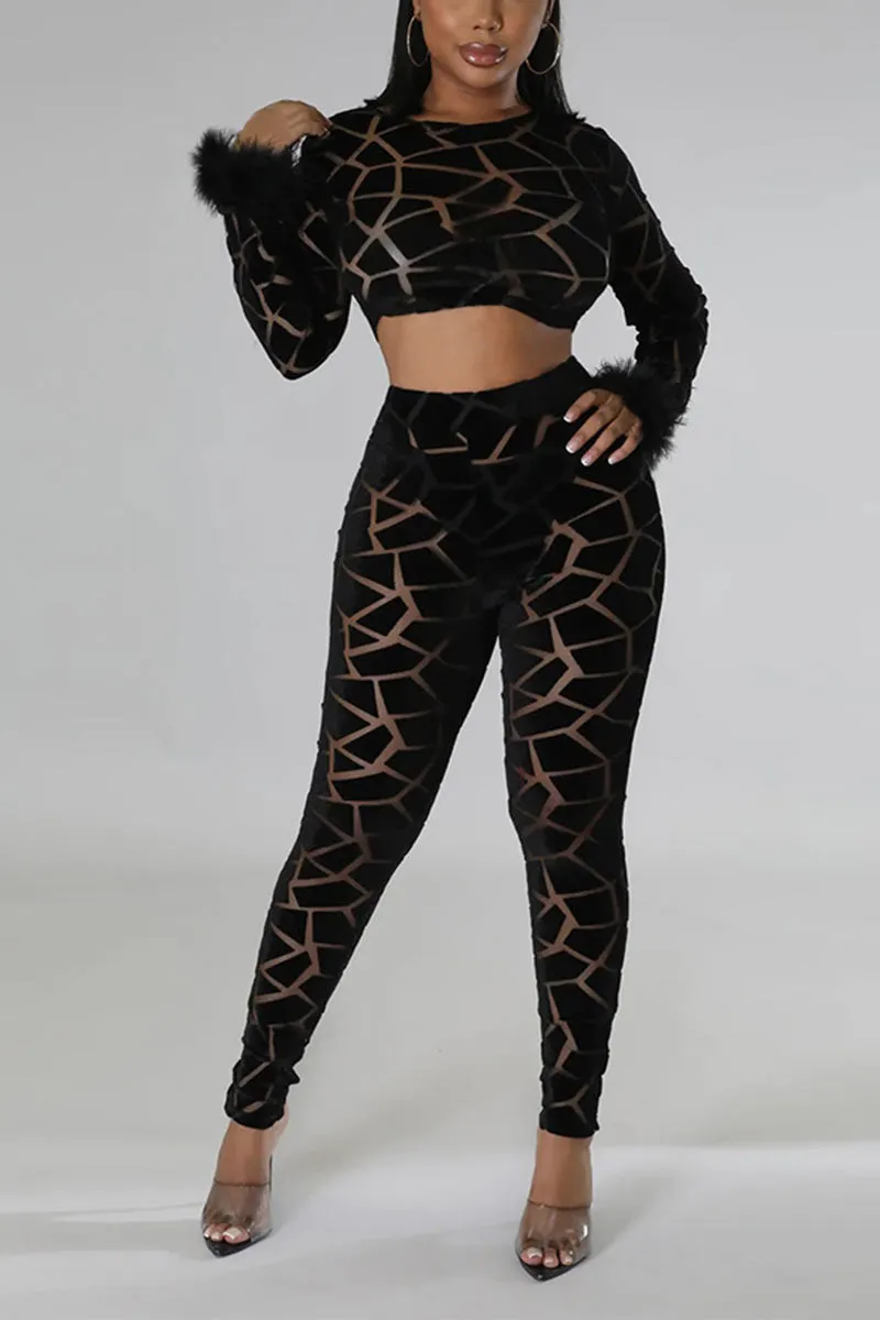 UI694 Long Sleeve Crop Top and Pants Set