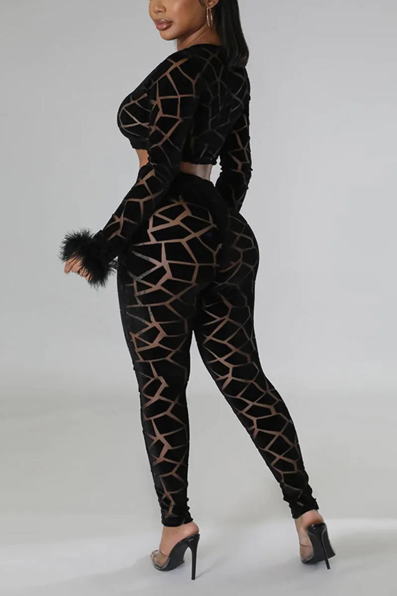 UI694 Long Sleeve Crop Top and Pants Set