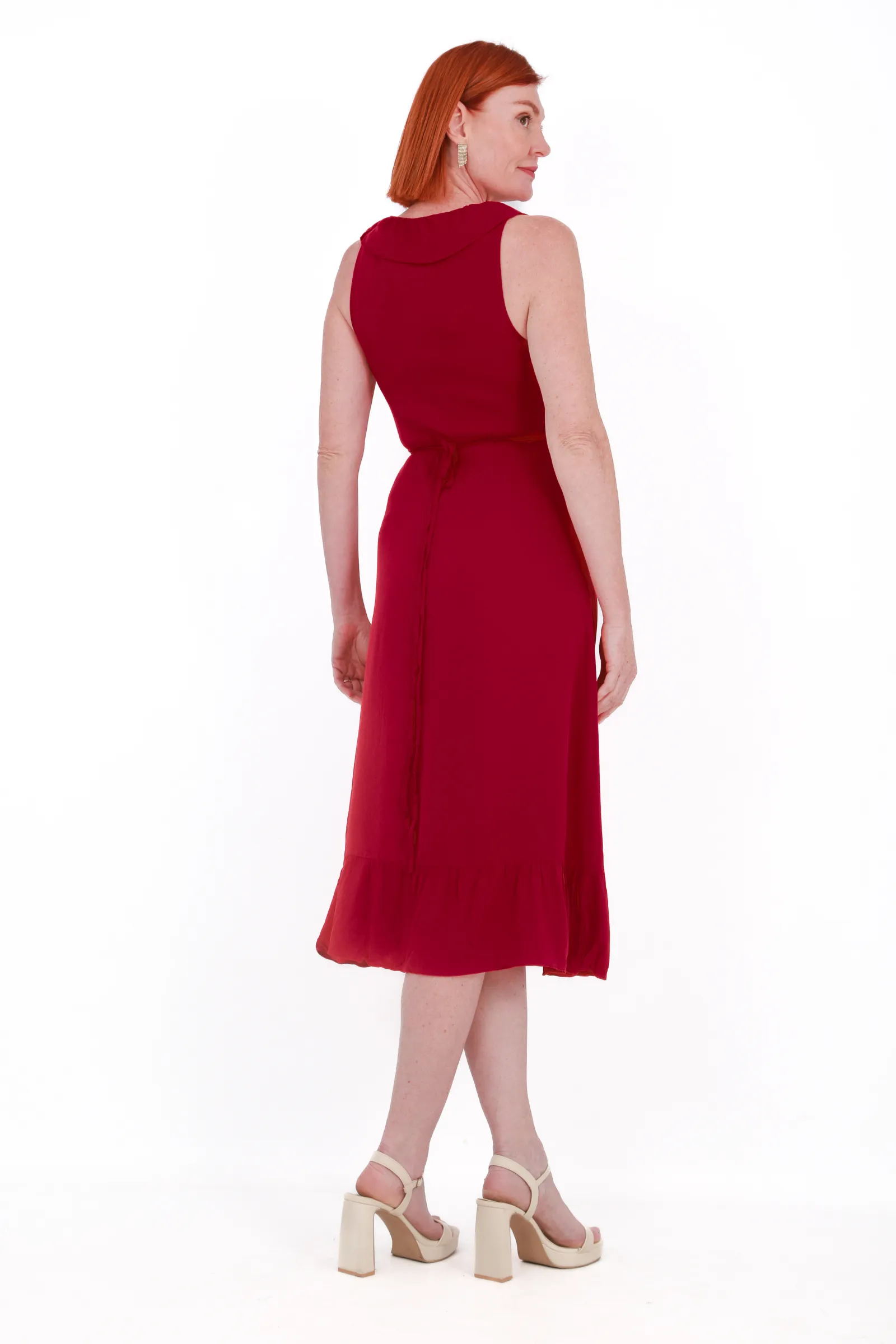 V-Neck maxi wrap dress-Burgundy
