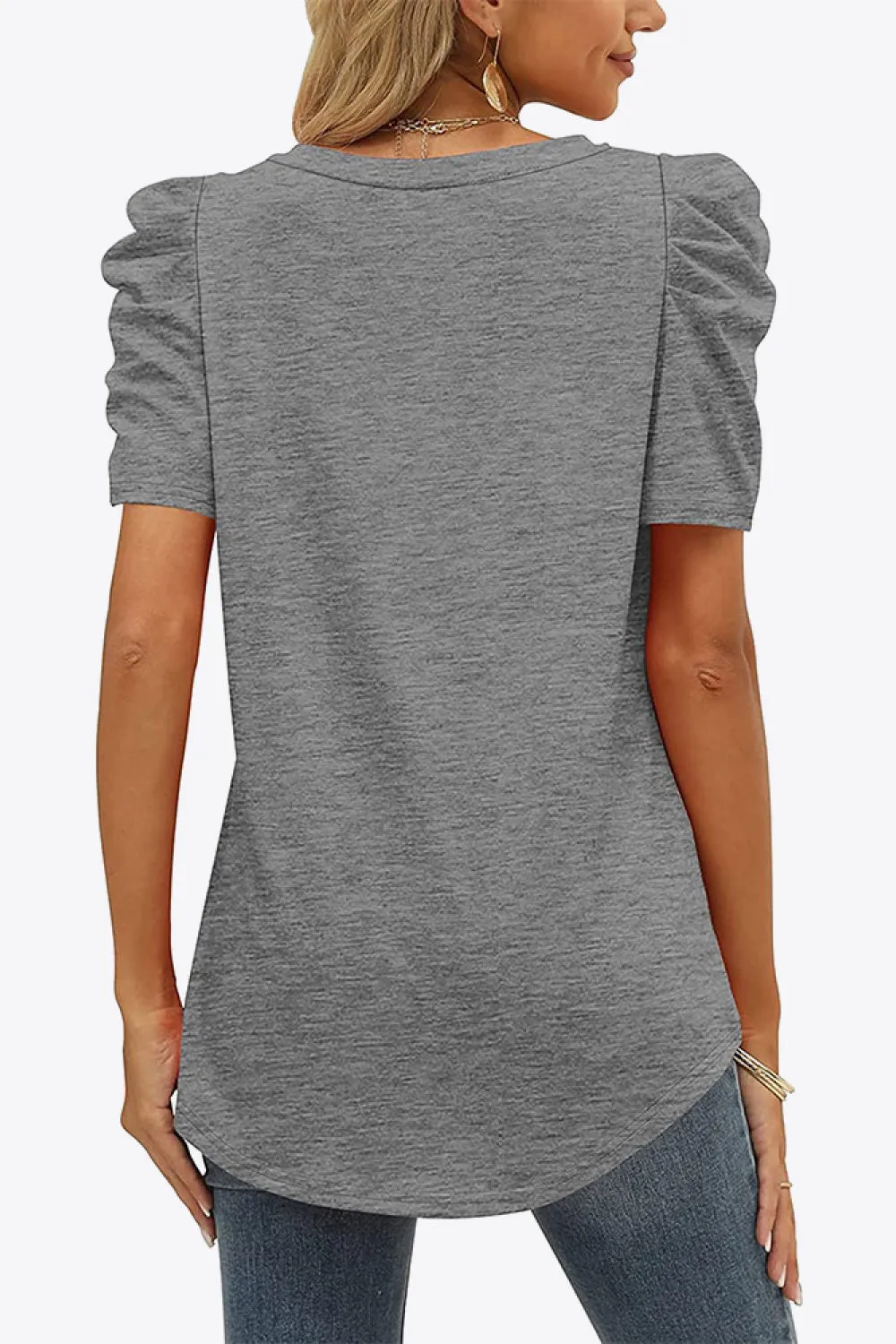 V-Neck Puff Sleeve Tee ( 6 Colors)