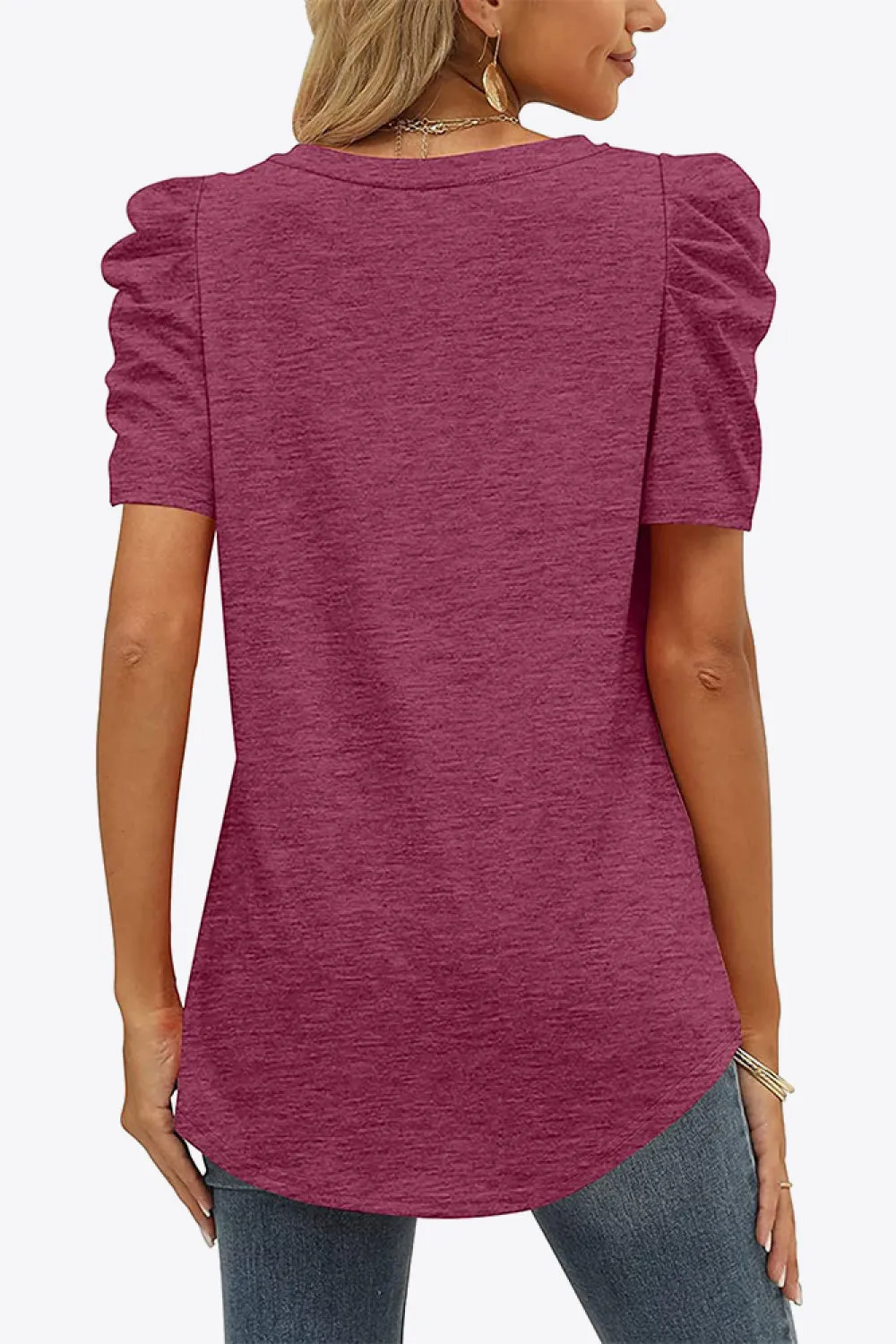 V-Neck Puff Sleeve Tee ( 6 Colors)