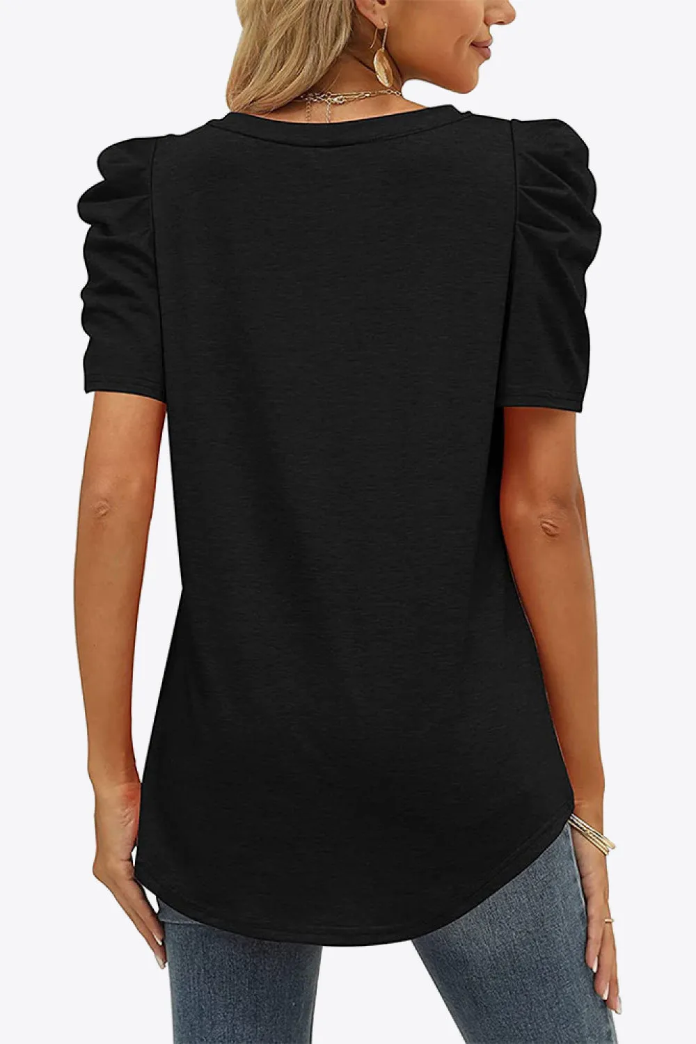 V-Neck Puff Sleeve Tee ( 6 Colors)
