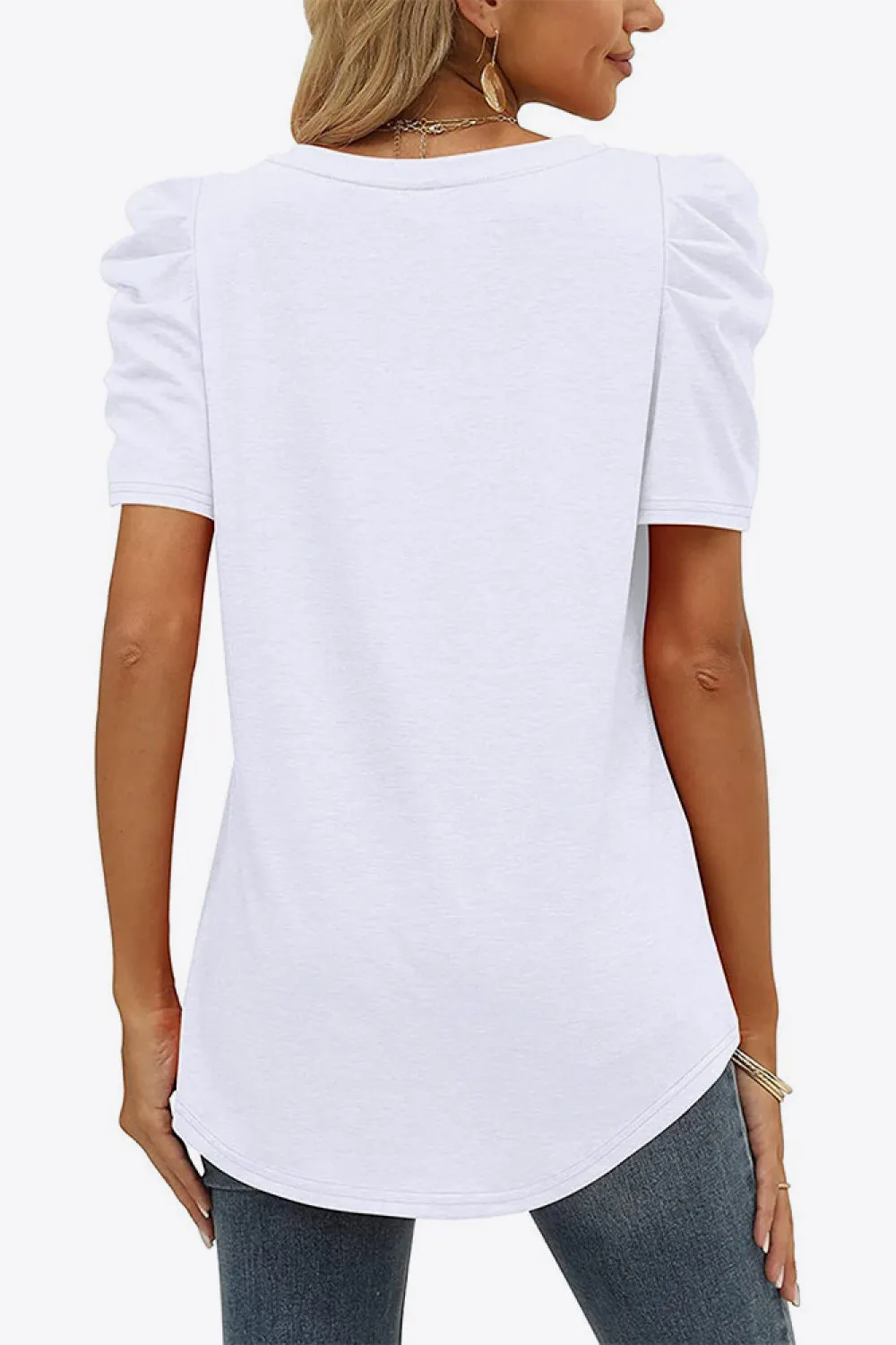V-Neck Puff Sleeve Tee ( 6 Colors)