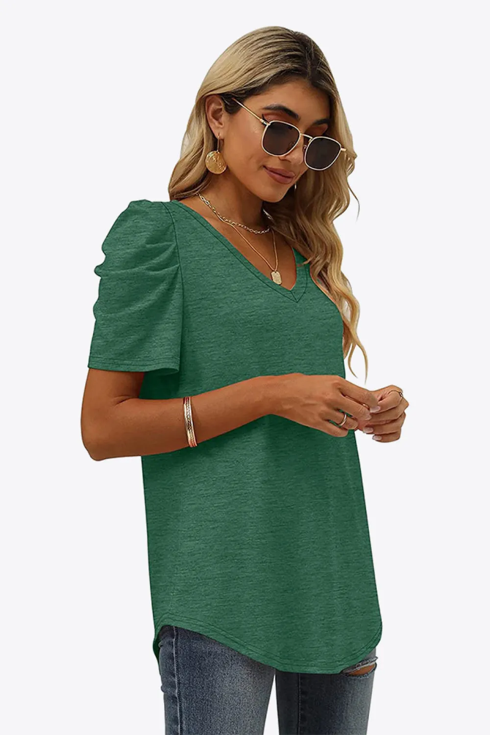 V-Neck Puff Sleeve Tee ( 6 Colors)
