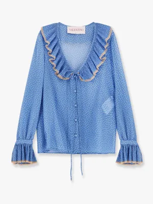 Valentino Polka Dots Silk Shirt With Lace Profile