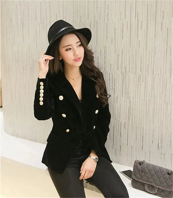 Velvet Double Breasted Women Blazer