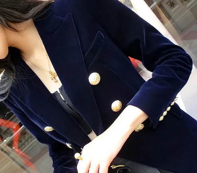 Velvet Double Breasted Women Blazer