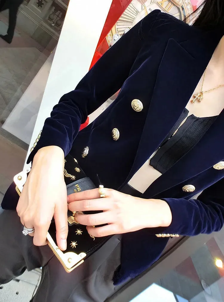 Velvet Double Breasted Women Blazer