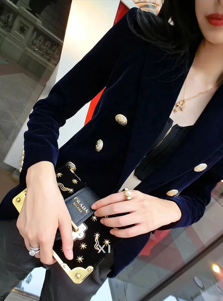 Velvet Double Breasted Women Blazer