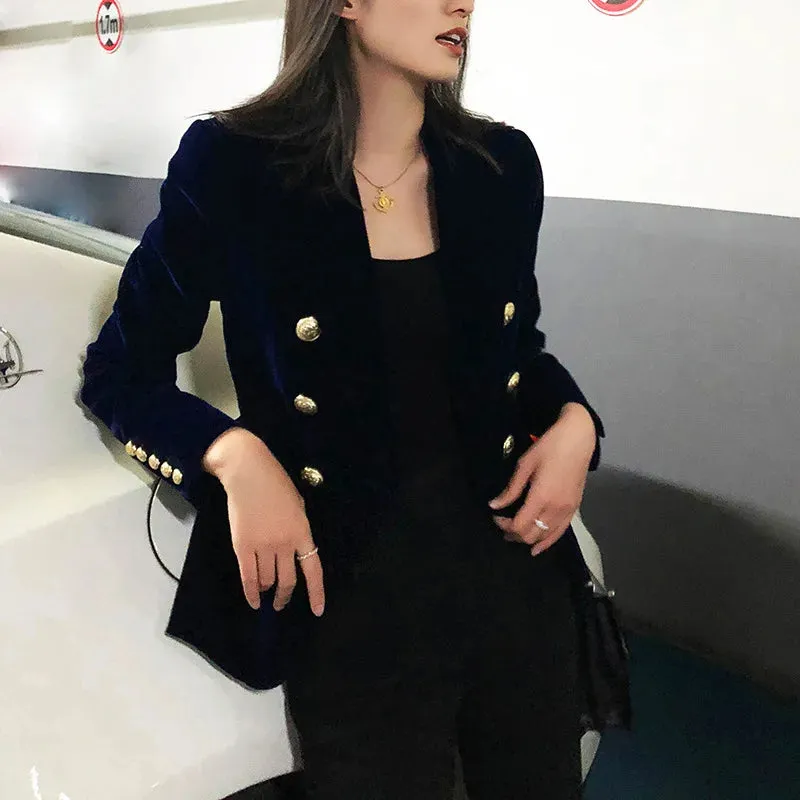 Velvet Double Breasted Women Blazer