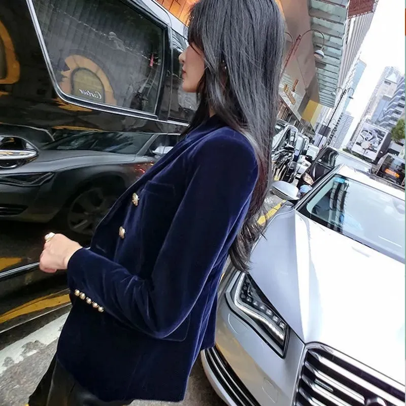 Velvet Double Breasted Women Blazer