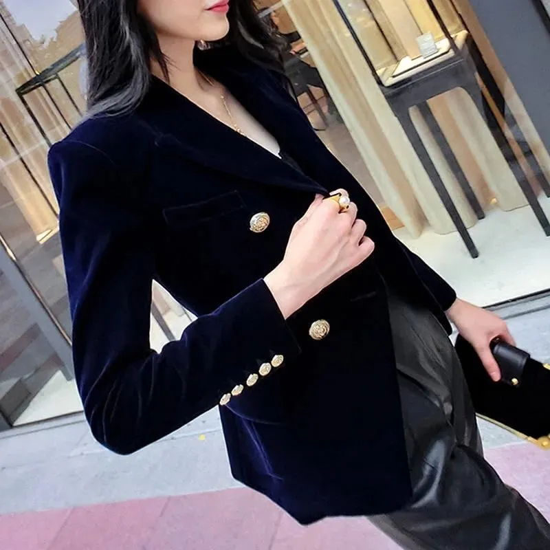 Velvet Double Breasted Women Blazer