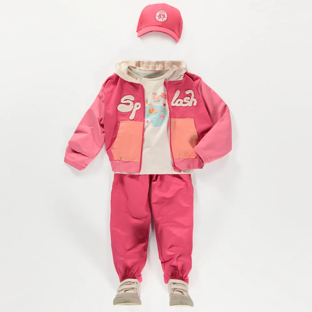Veste rose à capuchon, enfant||Pink hooded jacket, child
