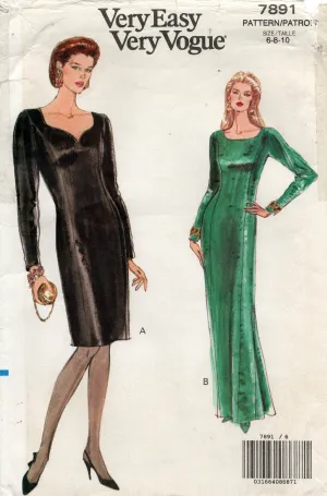 Vogue 7891 Womens Evening Sheath Dresses with Optional Fishtail Hem 1990s Vintage Sewing Pattern Size 6 - 10