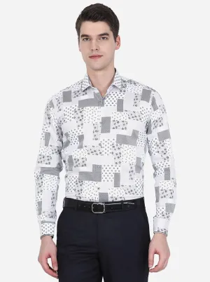 White & Black Printed Slim Fit Party Wear Shirt | JB Studio