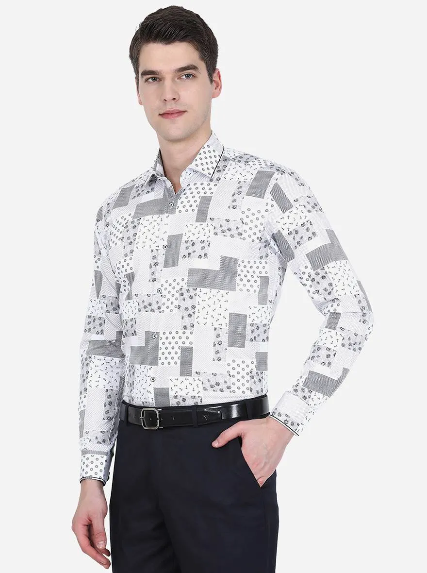 White & Black Printed Slim Fit Party Wear Shirt | JB Studio