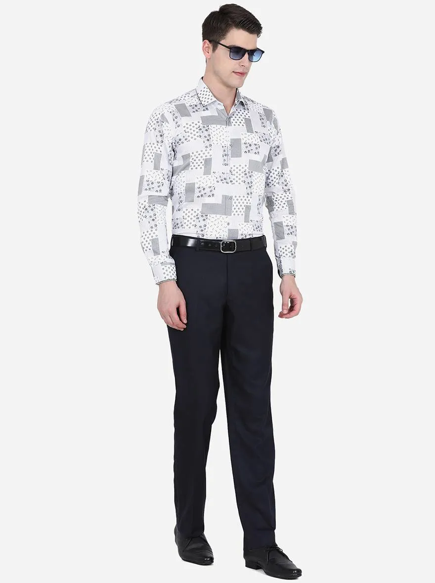 White & Black Printed Slim Fit Party Wear Shirt | JB Studio