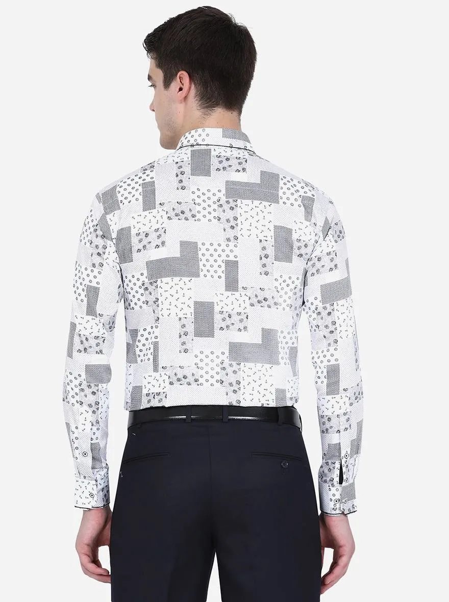 White & Black Printed Slim Fit Party Wear Shirt | JB Studio
