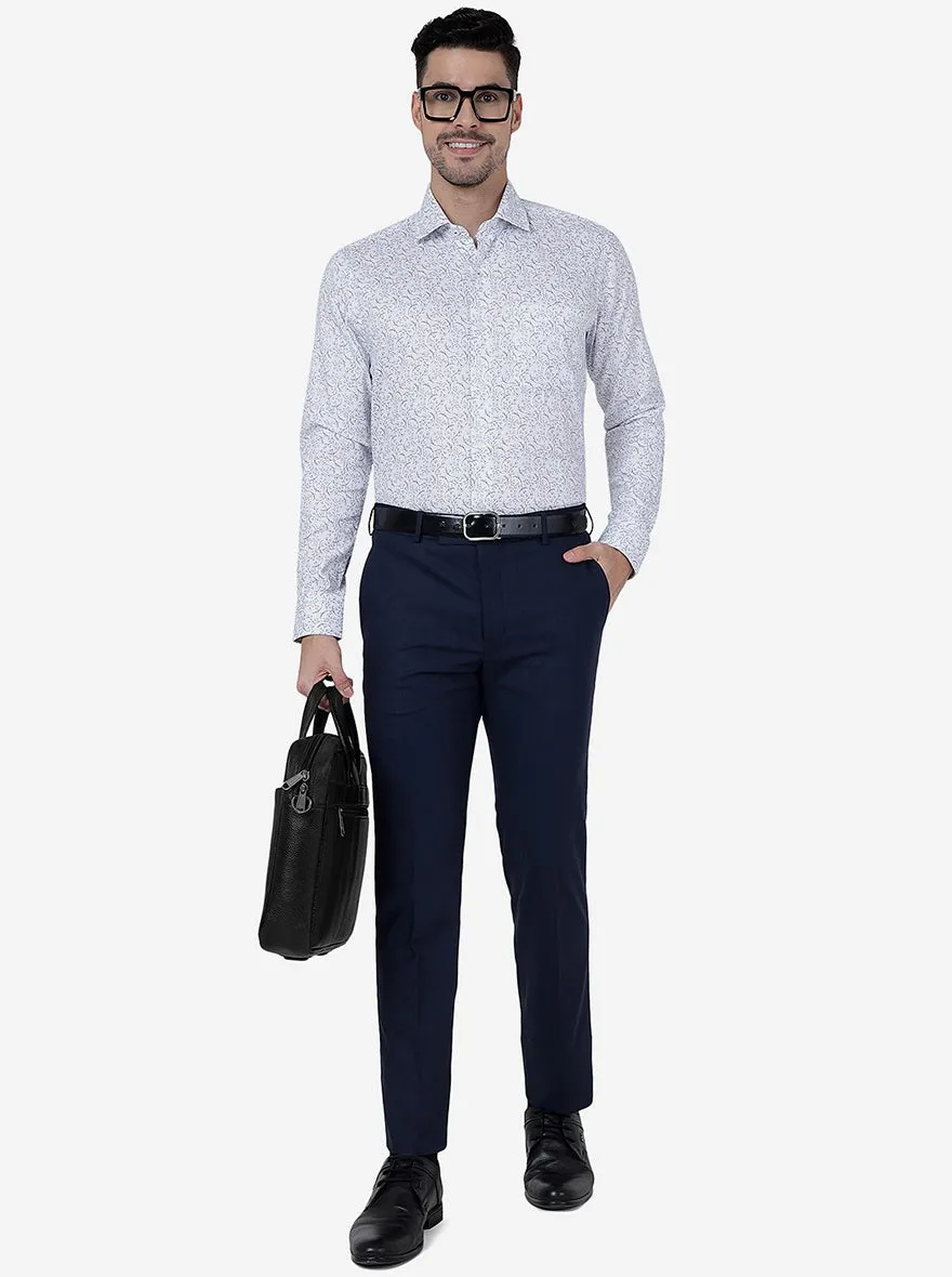 White & Blue Printed Slim Fit Formal Shirt | Metal