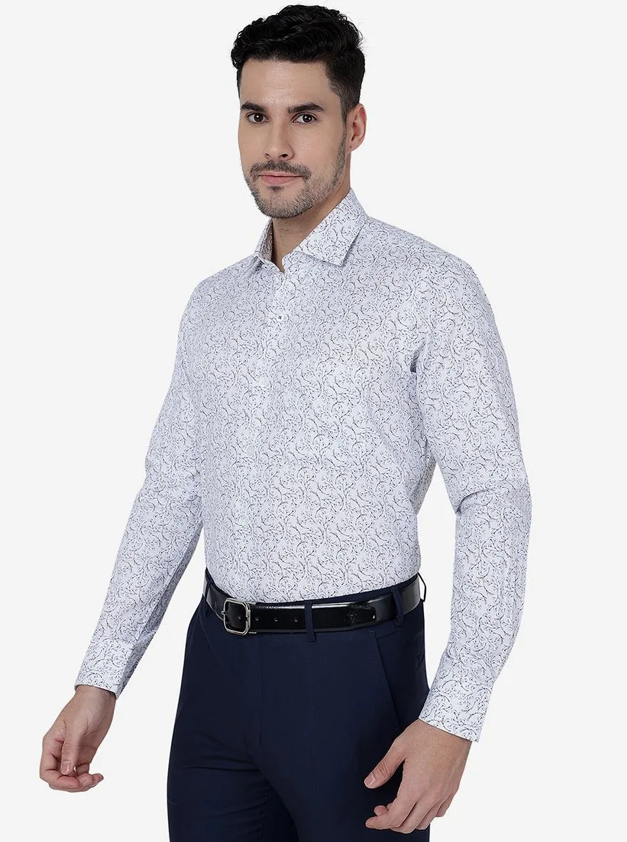 White & Blue Printed Slim Fit Formal Shirt | Metal