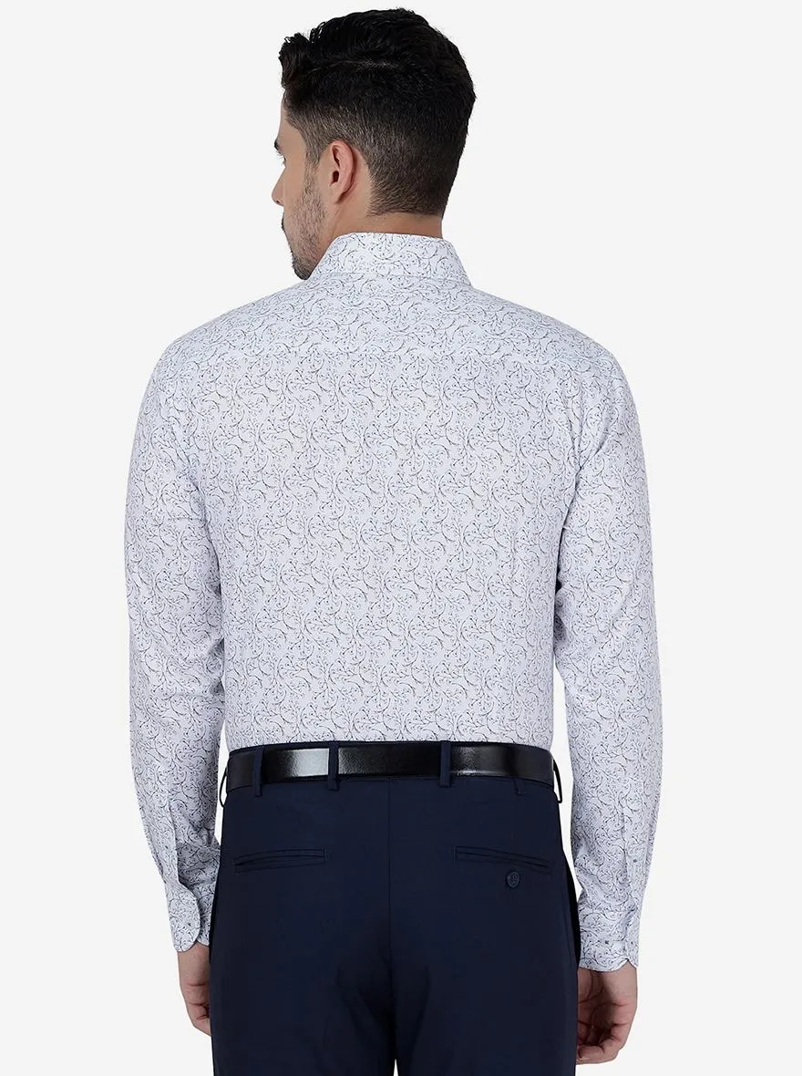 White & Blue Printed Slim Fit Formal Shirt | Metal
