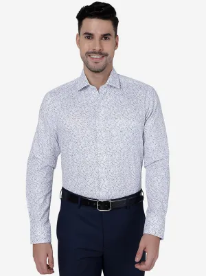 White & Blue Printed Slim Fit Formal Shirt | Metal