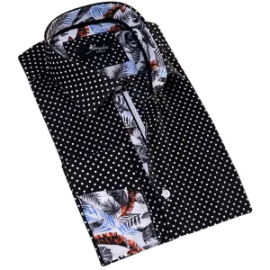 White Black Polka Dot inside Tropical Mens Slim Fit Designer French