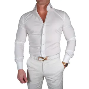 White Classico Signature Gold Tuxedo Shirt @ The Vault