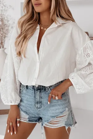 White Eyelet Embroidered Puff Sleeve Shirt