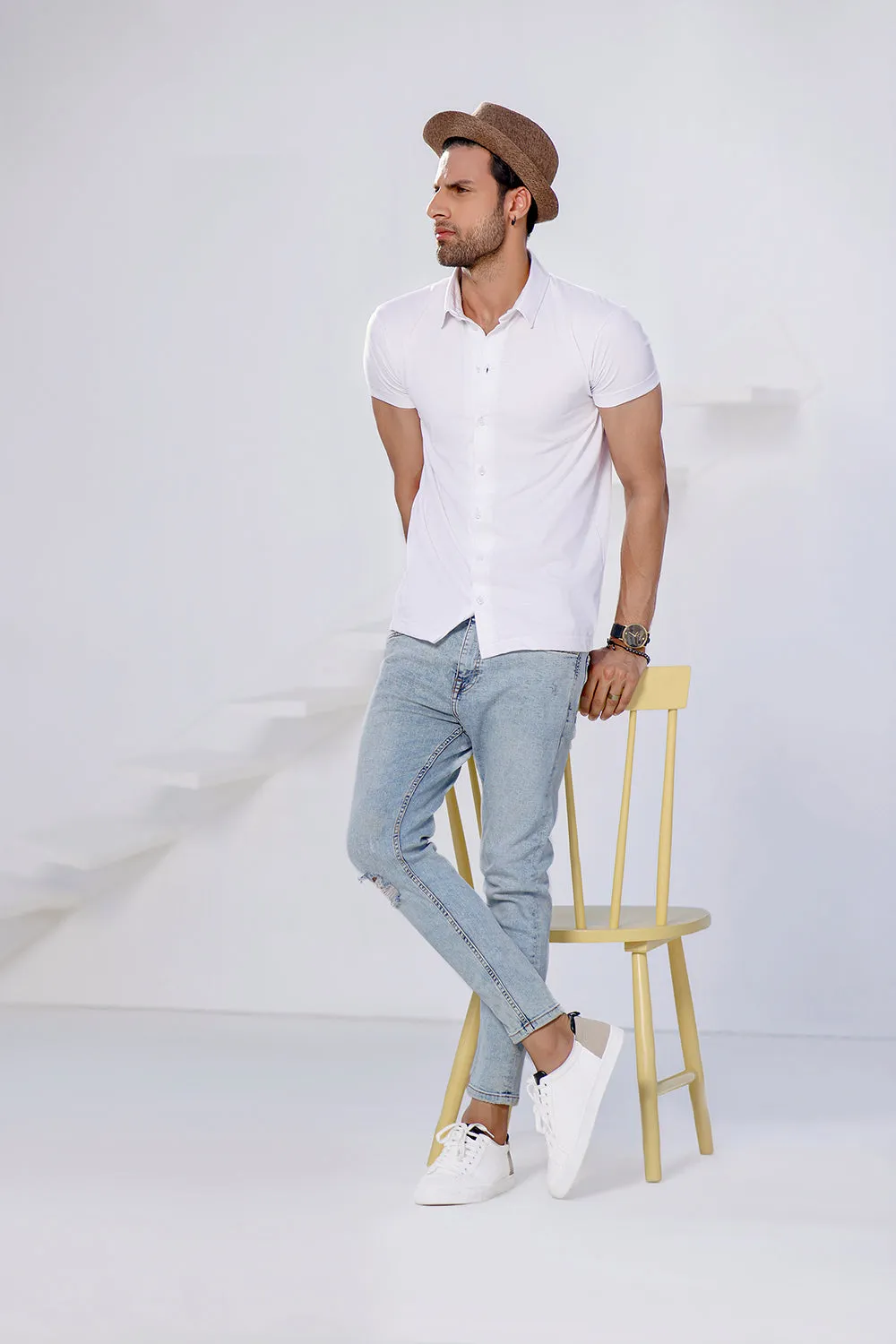 White Half Sleeves Jersey Shirt