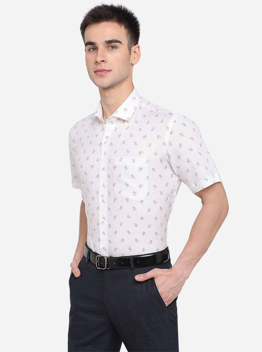 White Printed Regular Fit Formal Shirt | JadeBlue