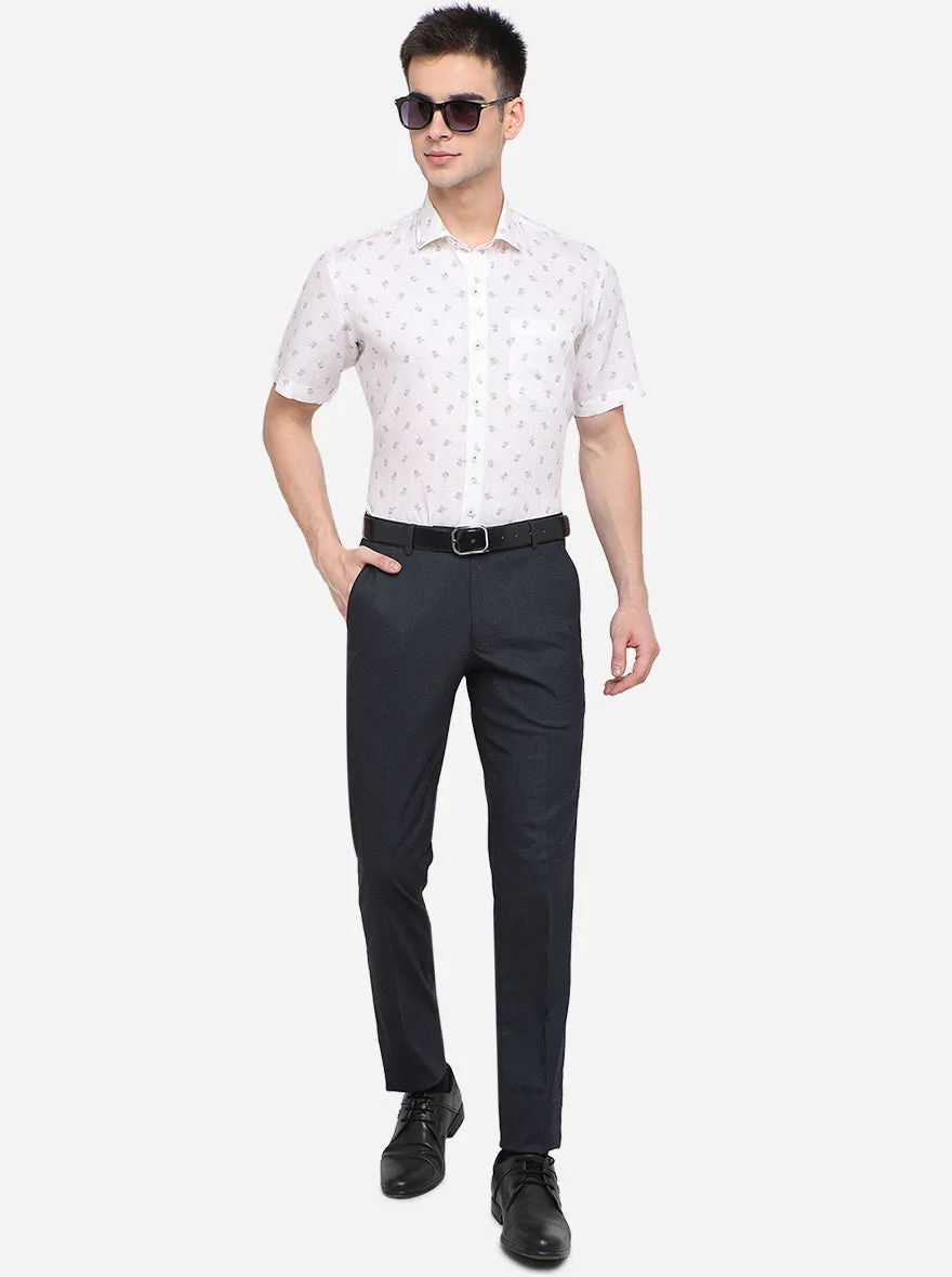 White Printed Regular Fit Formal Shirt | JadeBlue