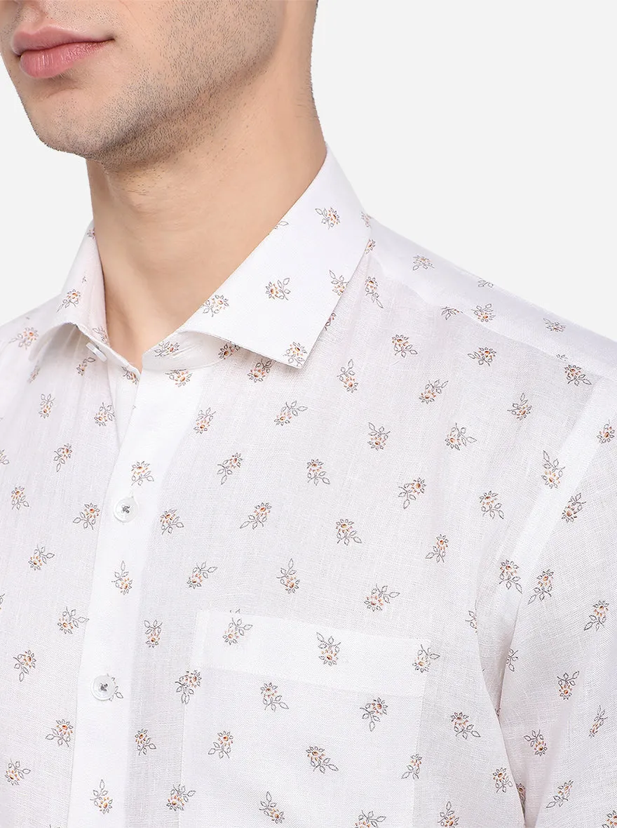 White Printed Regular Fit Formal Shirt | JadeBlue