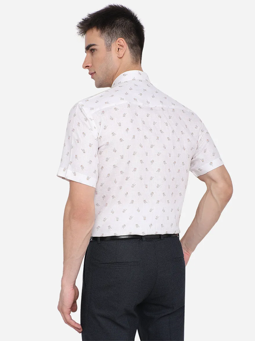 White Printed Regular Fit Formal Shirt | JadeBlue