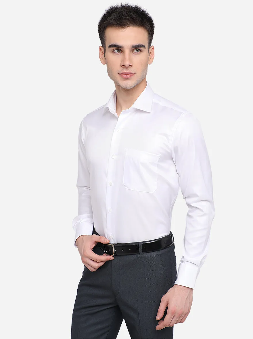 White Solid Slim Fit Formal Shirt | Metal