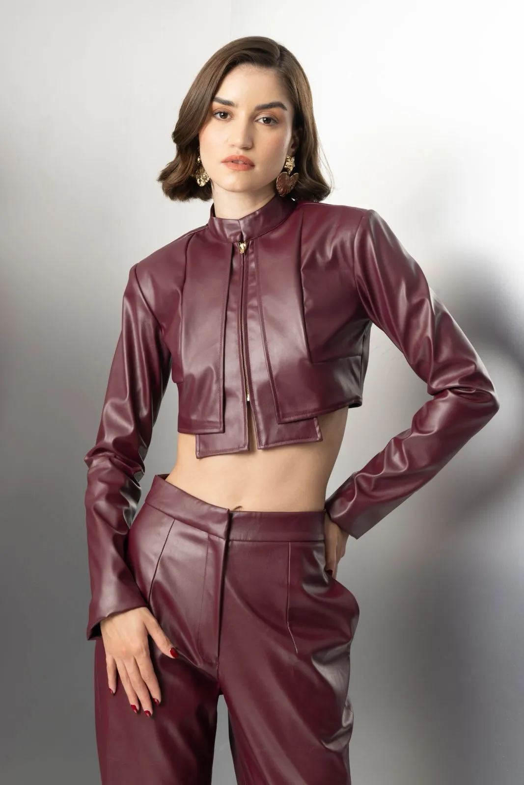 Wild dream - burgundy leather cropped top