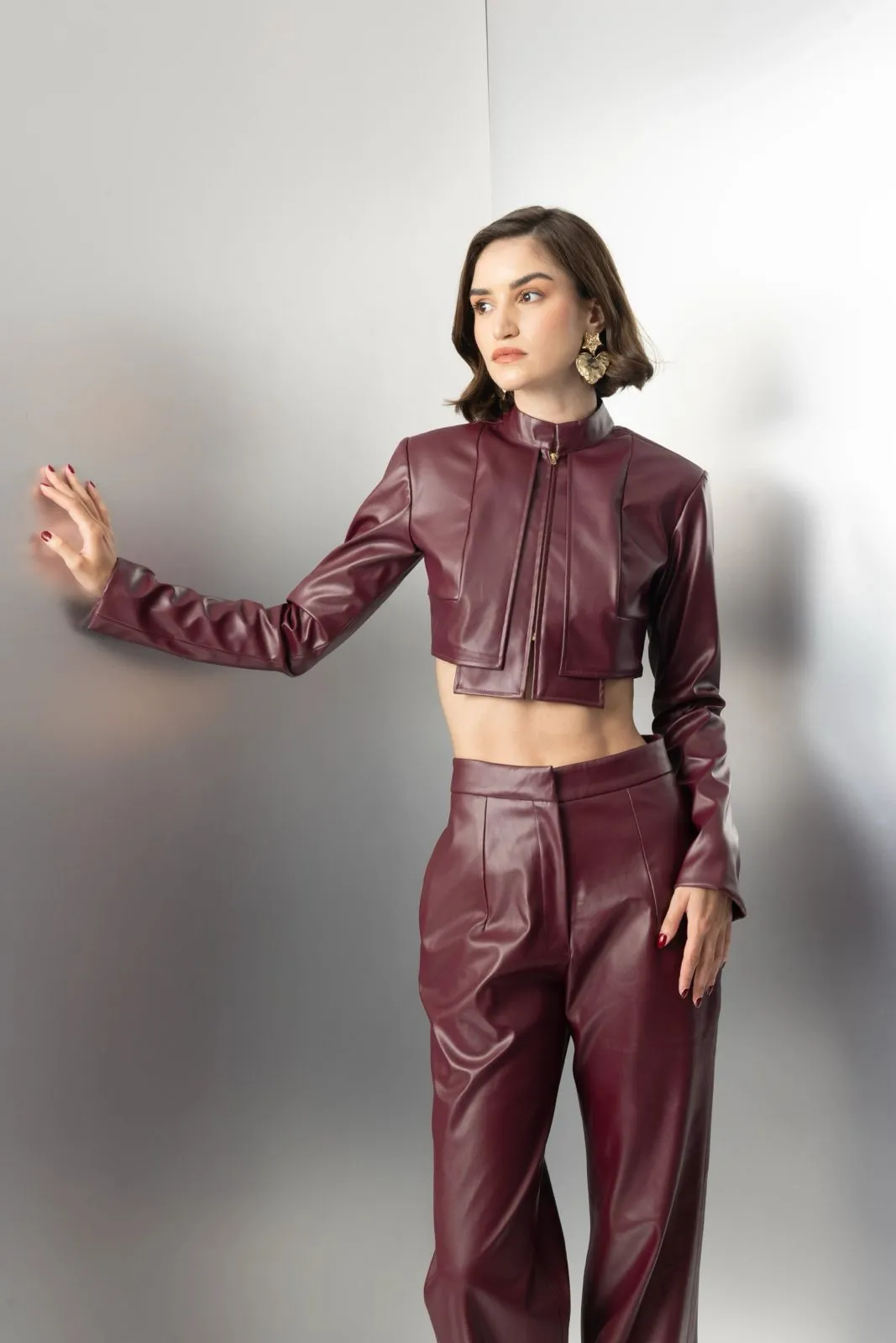 Wild dream - burgundy leather cropped top