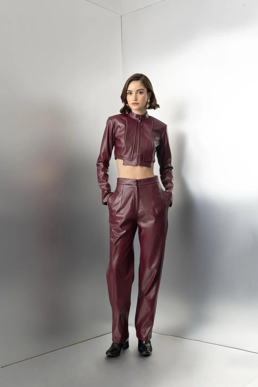 Wild dream - burgundy leather cropped top
