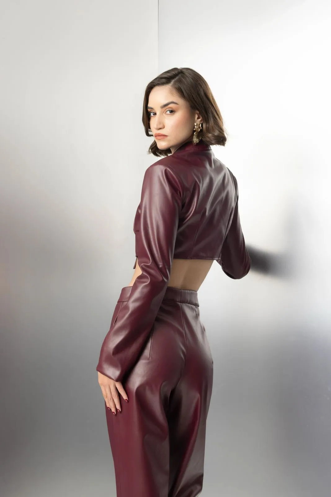 Wild dream - burgundy leather cropped top