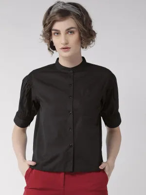 Women Black Comfort Boxy Fit Solid Casual Shirt