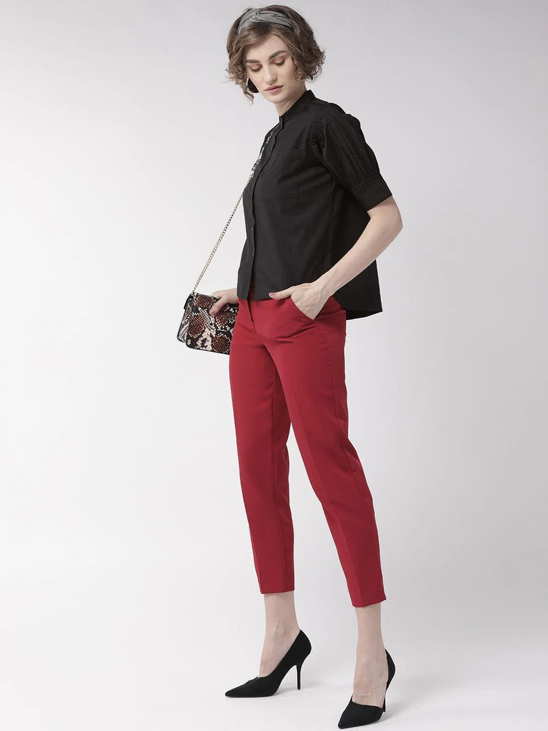 Women Black Comfort Boxy Fit Solid Casual Shirt