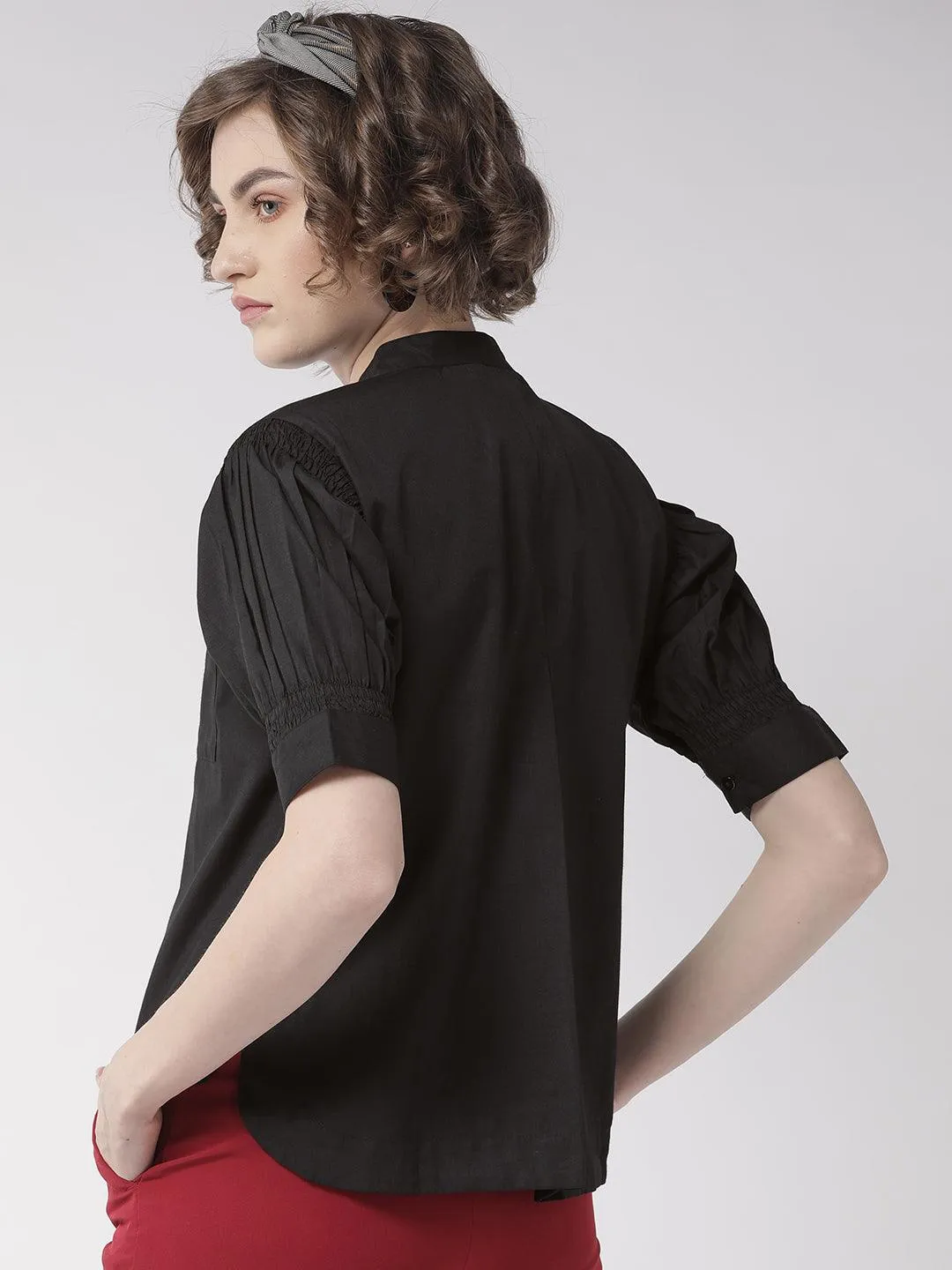 Women Black Comfort Boxy Fit Solid Casual Shirt