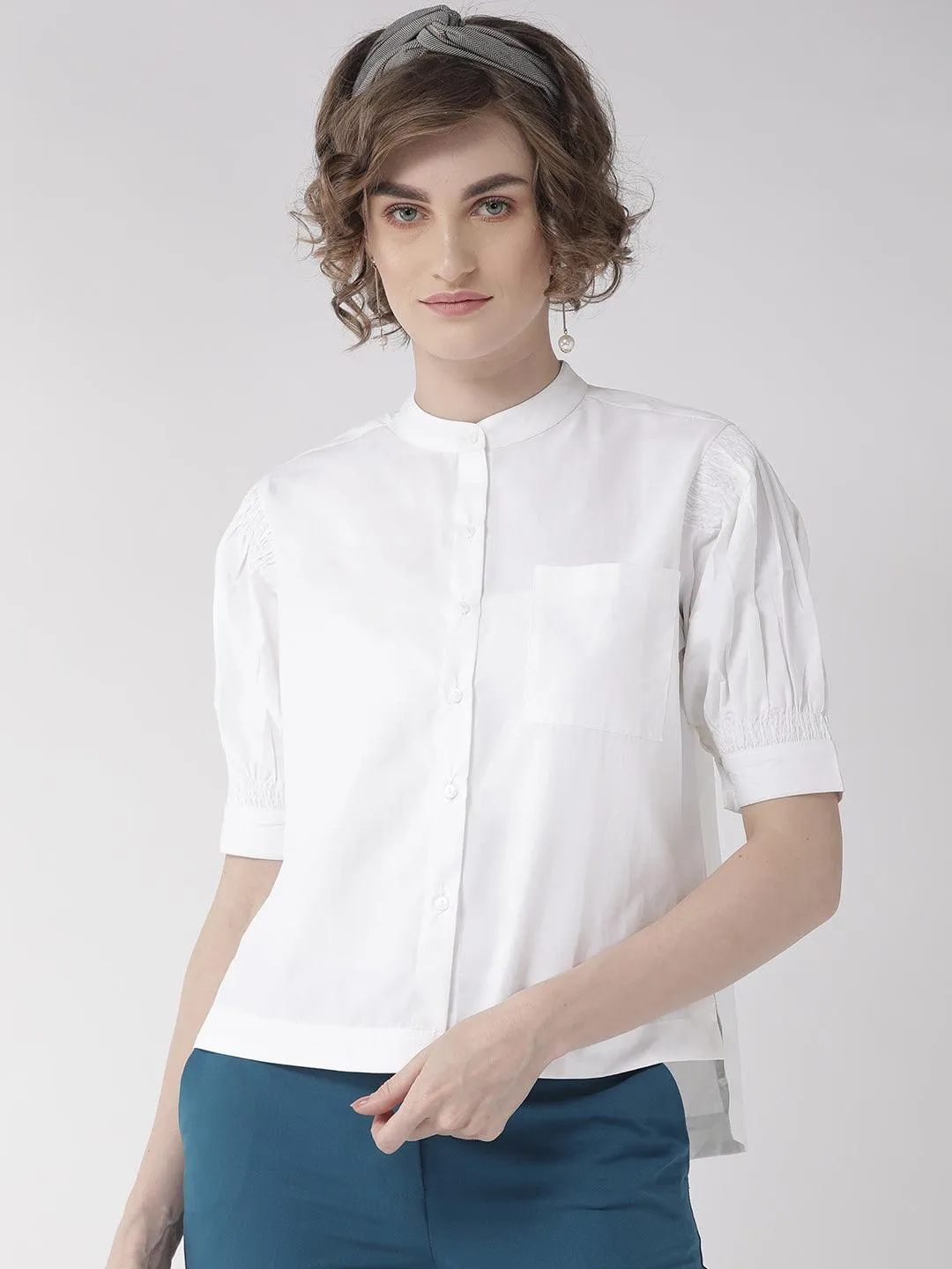 Women Black Comfort Boxy Fit Solid Casual Shirt
